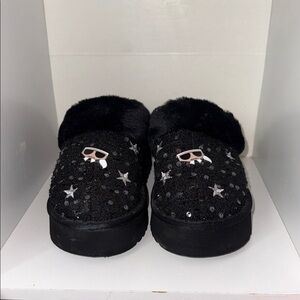 Karl Lagerfeld Black Sequin Flats with Star Design